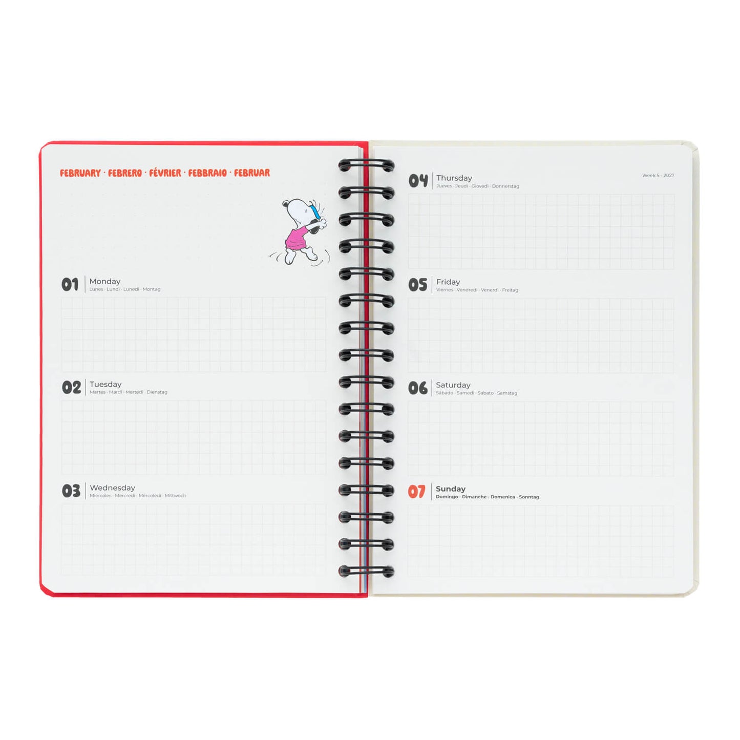 Agenda Escolar 2026/2027 Snoopy Semana Vista 12 Meses A5