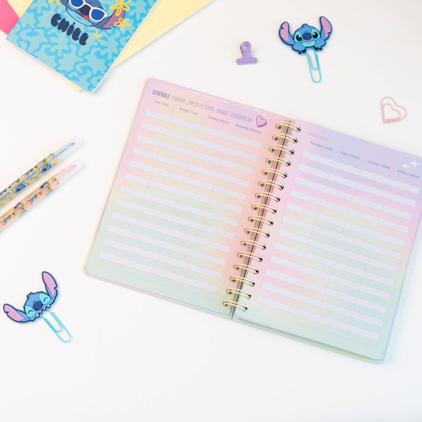 Agenda Escolar 2026/2027 Stitch Y Ángel Disney Semana Vista 12 Meses A5