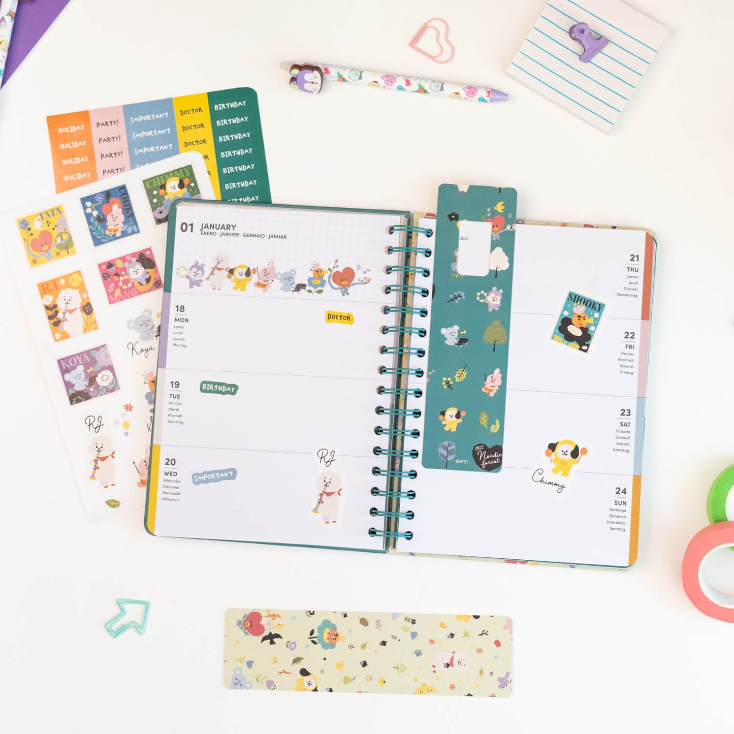 Agenda Escolar 2026/2027 BT21 Semana Vista 12 Meses A5