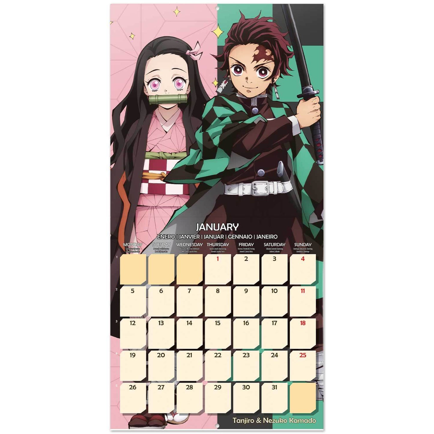 Calendario De Pared 2026 Demon Slayer