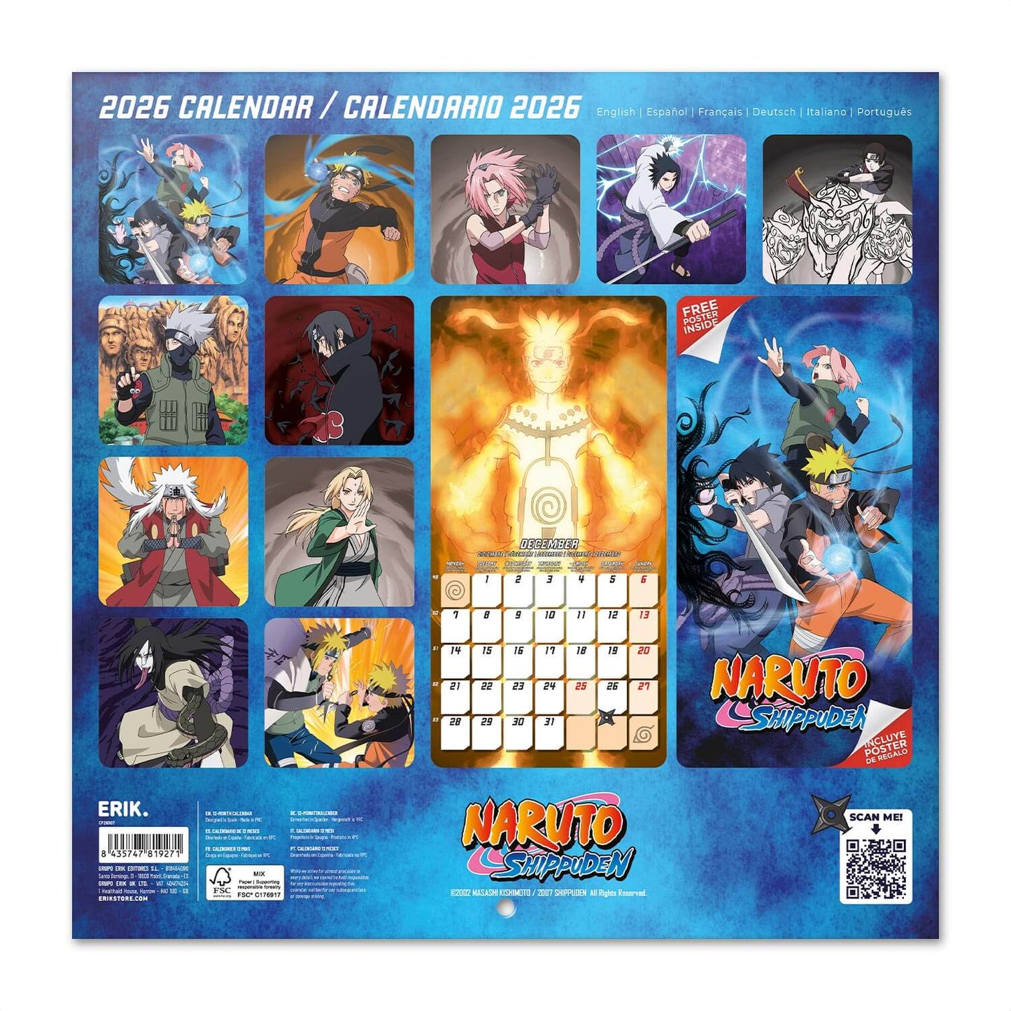 Calendario De Pared 2026 Naruto Shippuden