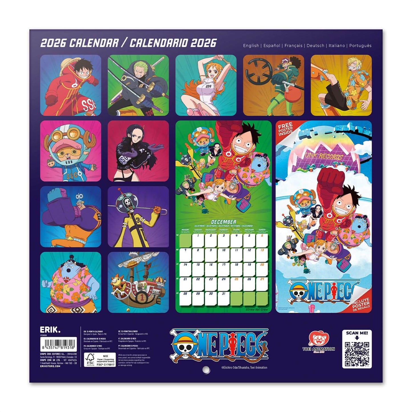 Calendario De Pared 2026 One Piece