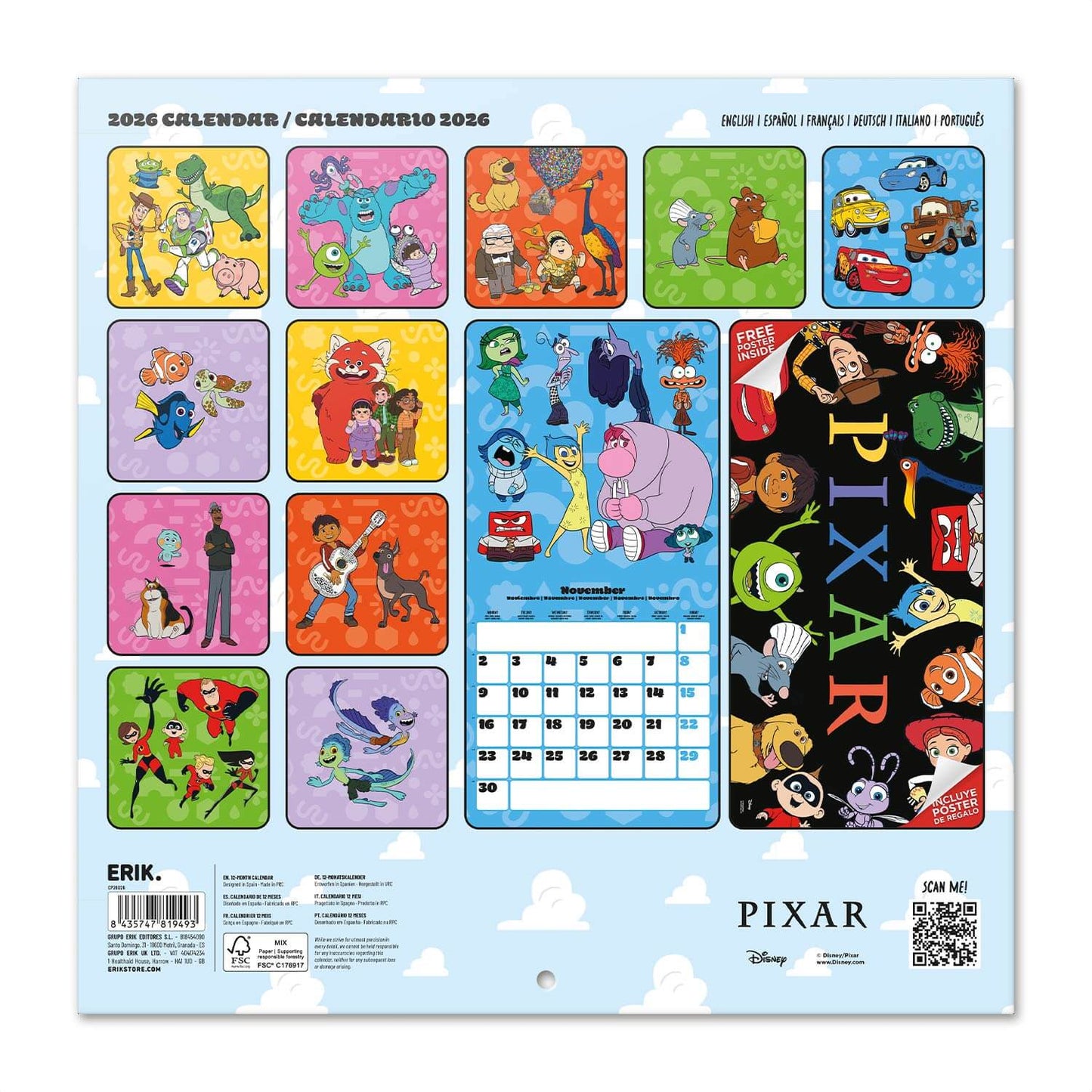 Calendario De Pared 2026 Disney Pixar