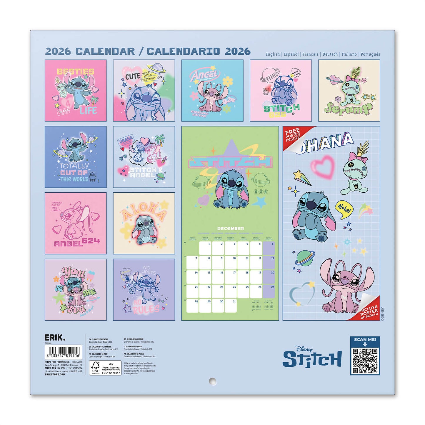 Calendario De Pared 2026 Stitch Disney