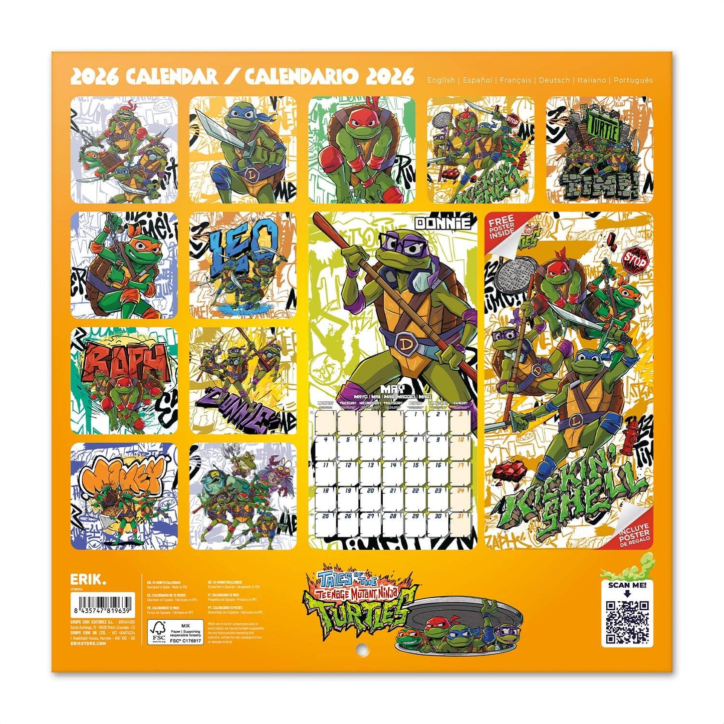 Calendario De Pared 2026 Tortugas Ninja