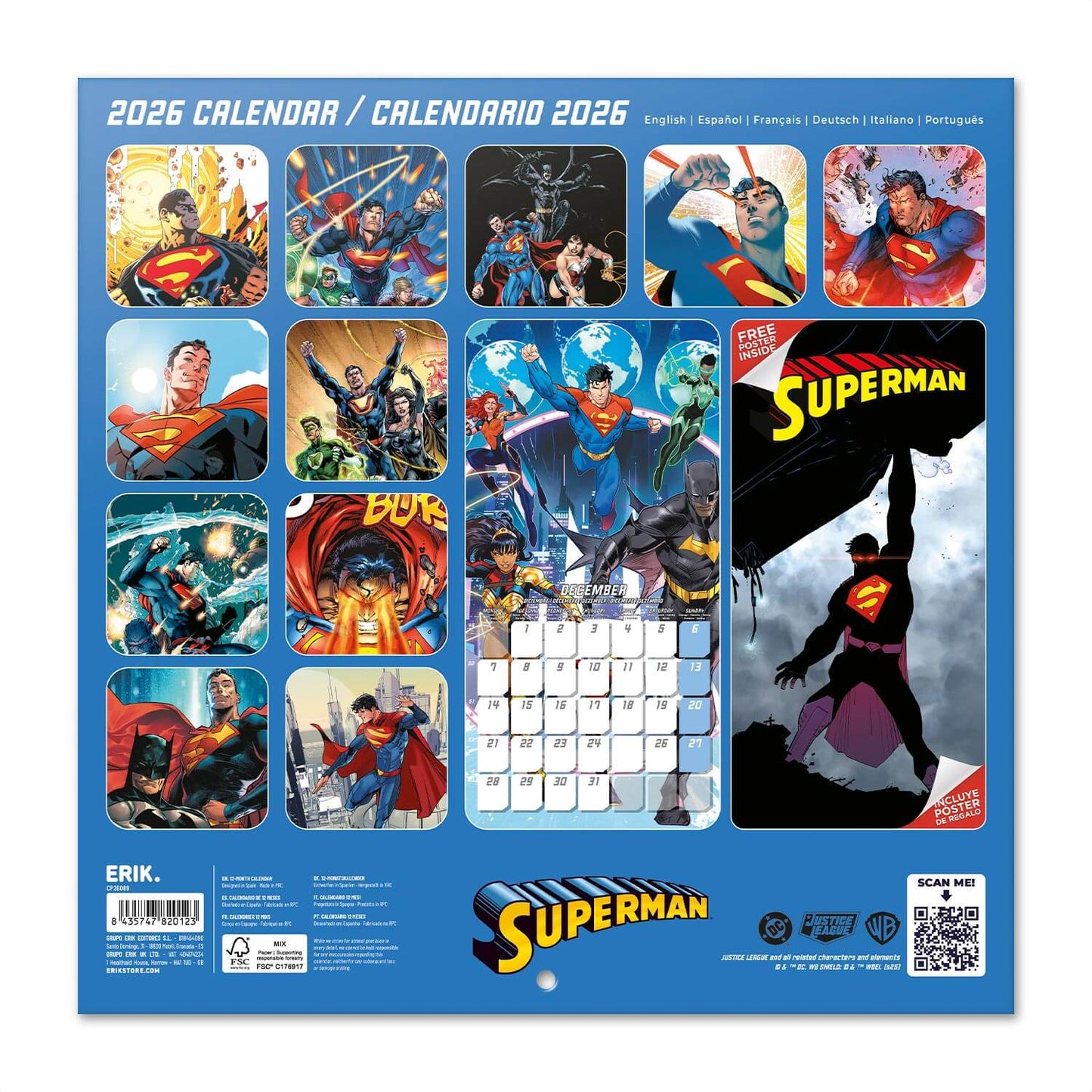Calendario De Pared 2026 Superman Dc Comics