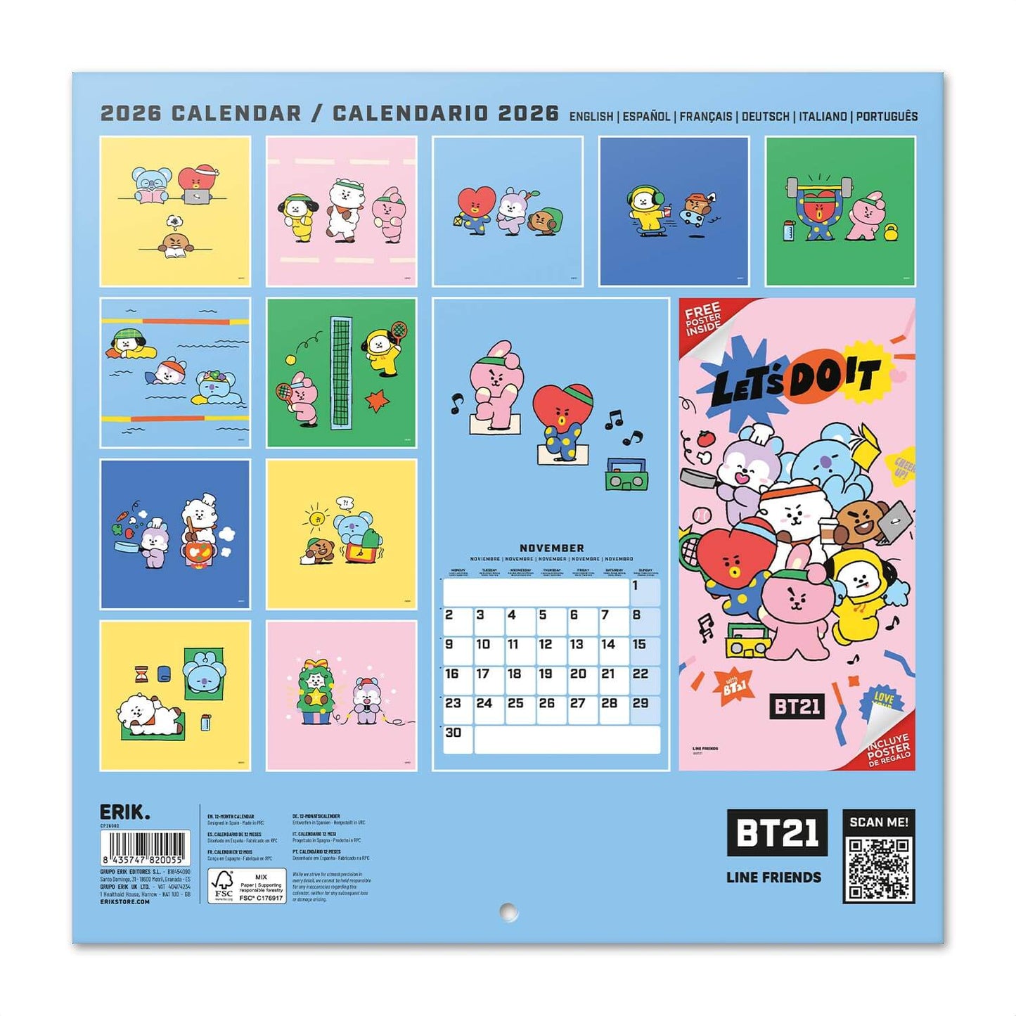 Calendario De Pared 2026 Bt21