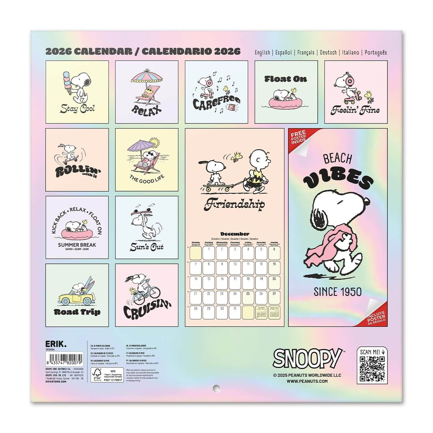 Calendario De Pared 2026 Snoopy
