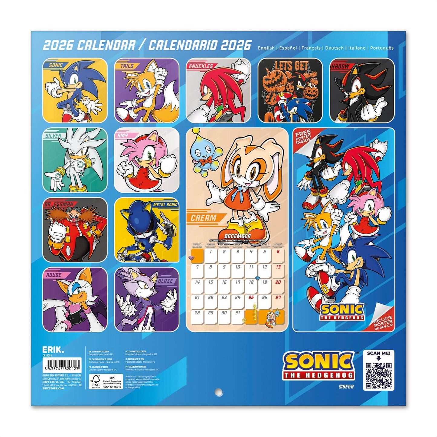 Calendario De Pared 2026 Sonic