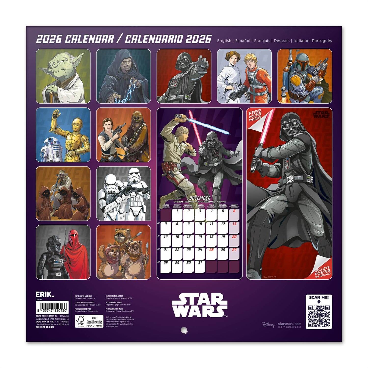 Calendario De Pared 2026 Star Wars