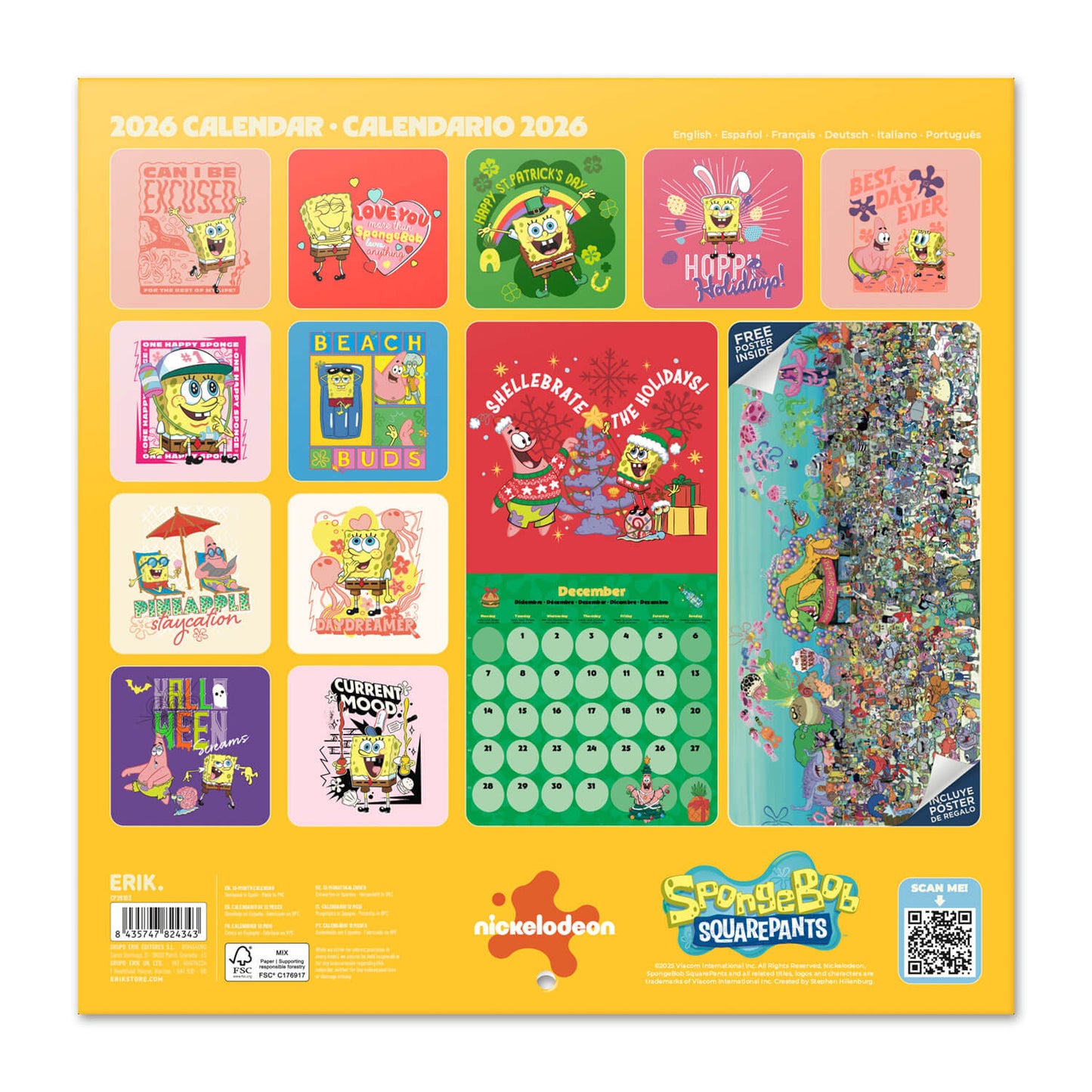 Calendario De Pared 2026 Bob Esponja