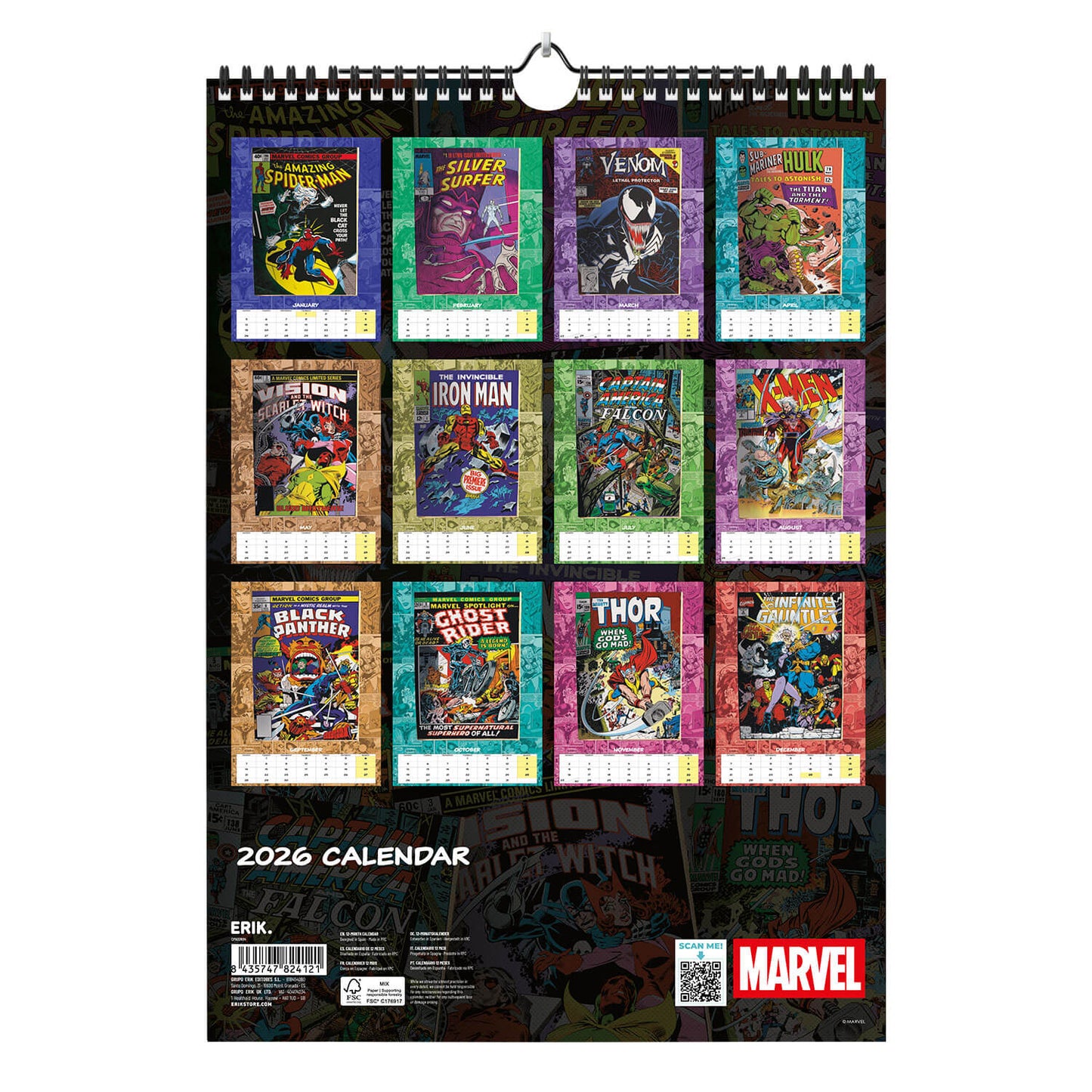 Calendario De Pared A3 2026 Marvel Comics