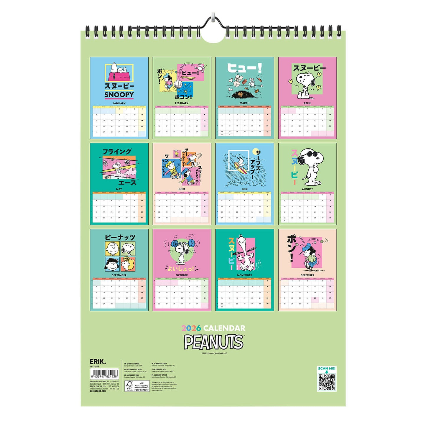 Calendario De Pared A3 2026 Snoopy