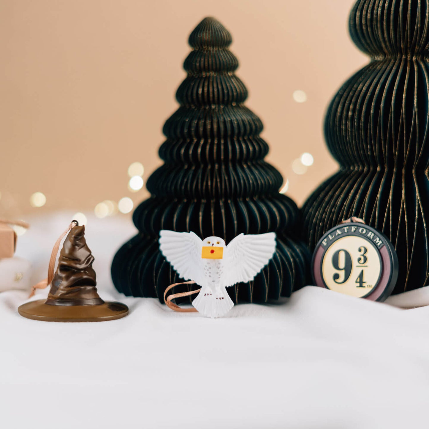 Set Adornos Navidad Harry Potter Sombrero Seleccionador, Andén 9 3/4 Y Hedwig