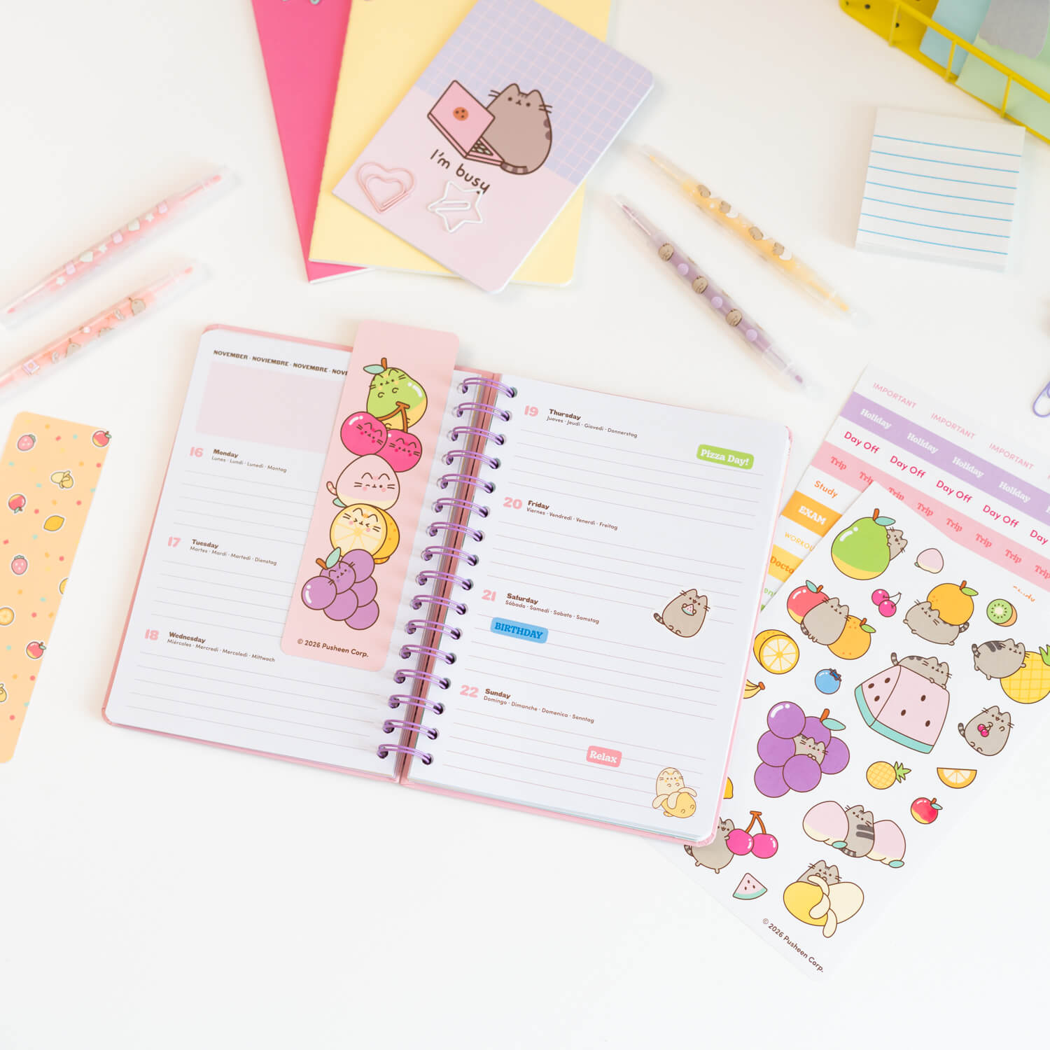 Agenda Escolar 2026/2027 Pusheen Fruits Semana Vista 12 Meses A5
