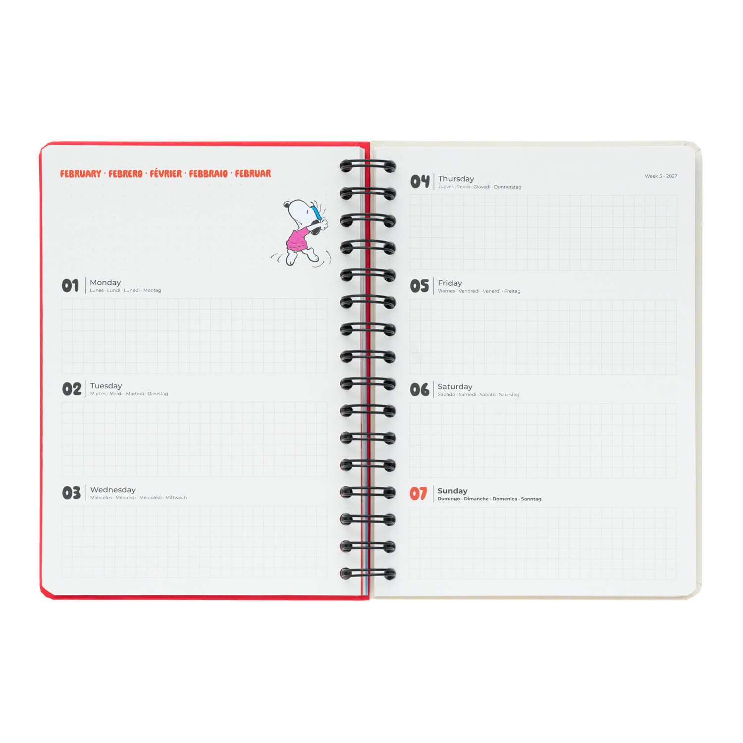 Agenda Escolar 2026/2027 Snoopy Semana Vista 12 Meses A5