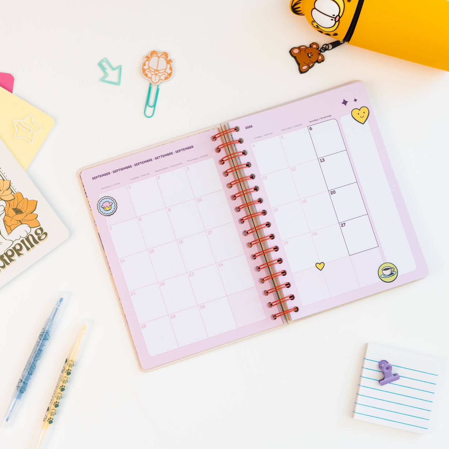Agenda Escolar 2026/2027 Garfield Semana Vista 12 Meses A5