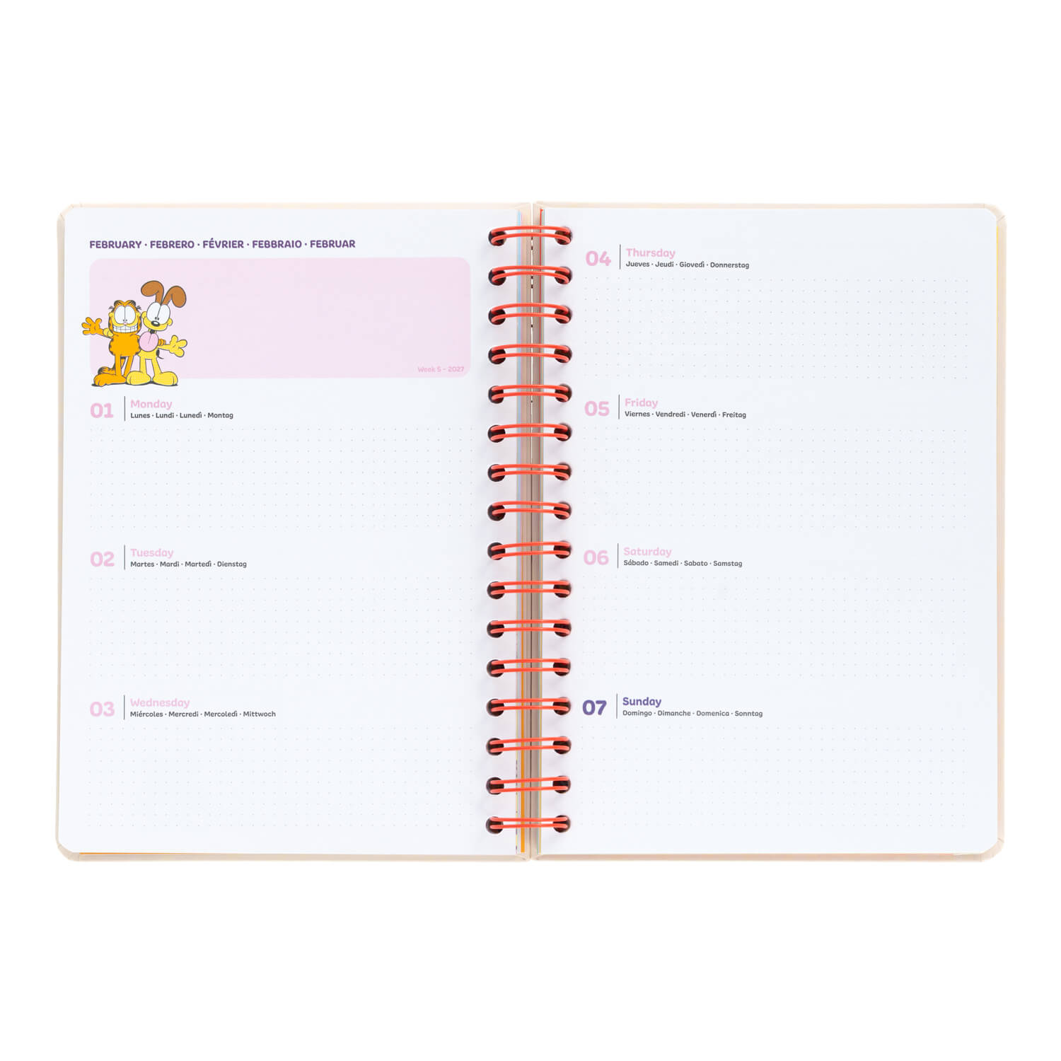 Agenda Escolar 2026/2027 Garfield Semana Vista 12 Meses A5