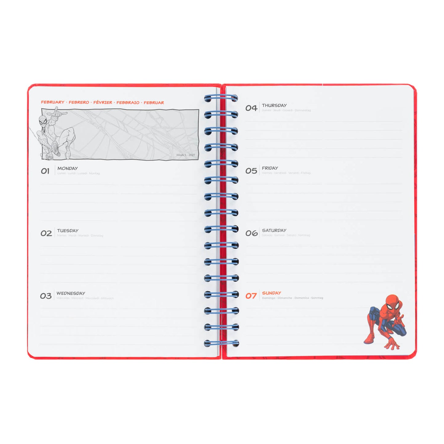 Agenda Escolar 2026/2027 Spider-Man Marvel Semana Vista 12 Meses A5