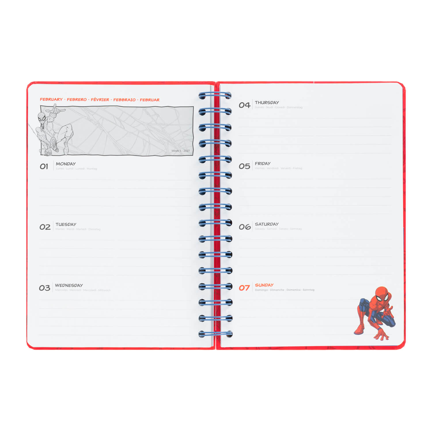 Agenda Escolar 2026/2027 Spider-Man Marvel Semana Vista 12 Meses A5