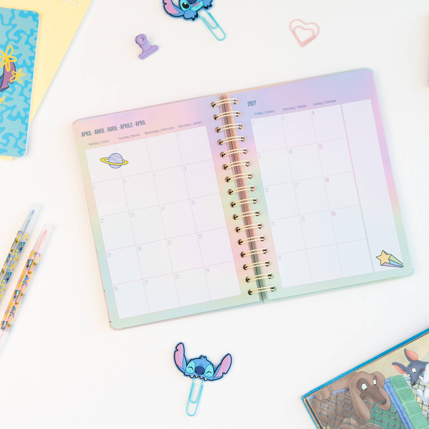Agenda Escolar 2026/2027 Stitch Y Ángel Disney Semana Vista 12 Meses A5