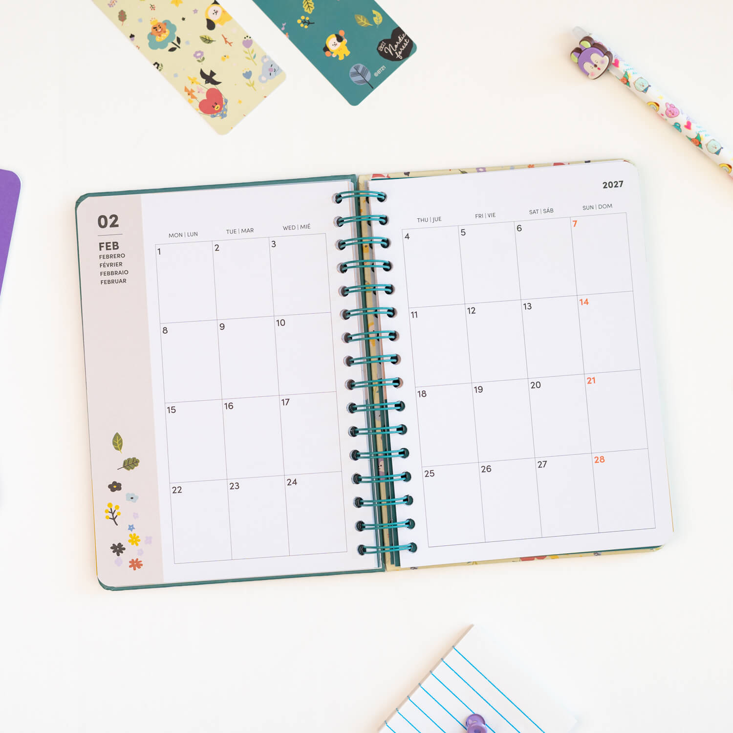 Agenda Escolar 2026/2027 BT21 Semana Vista 12 Meses A5