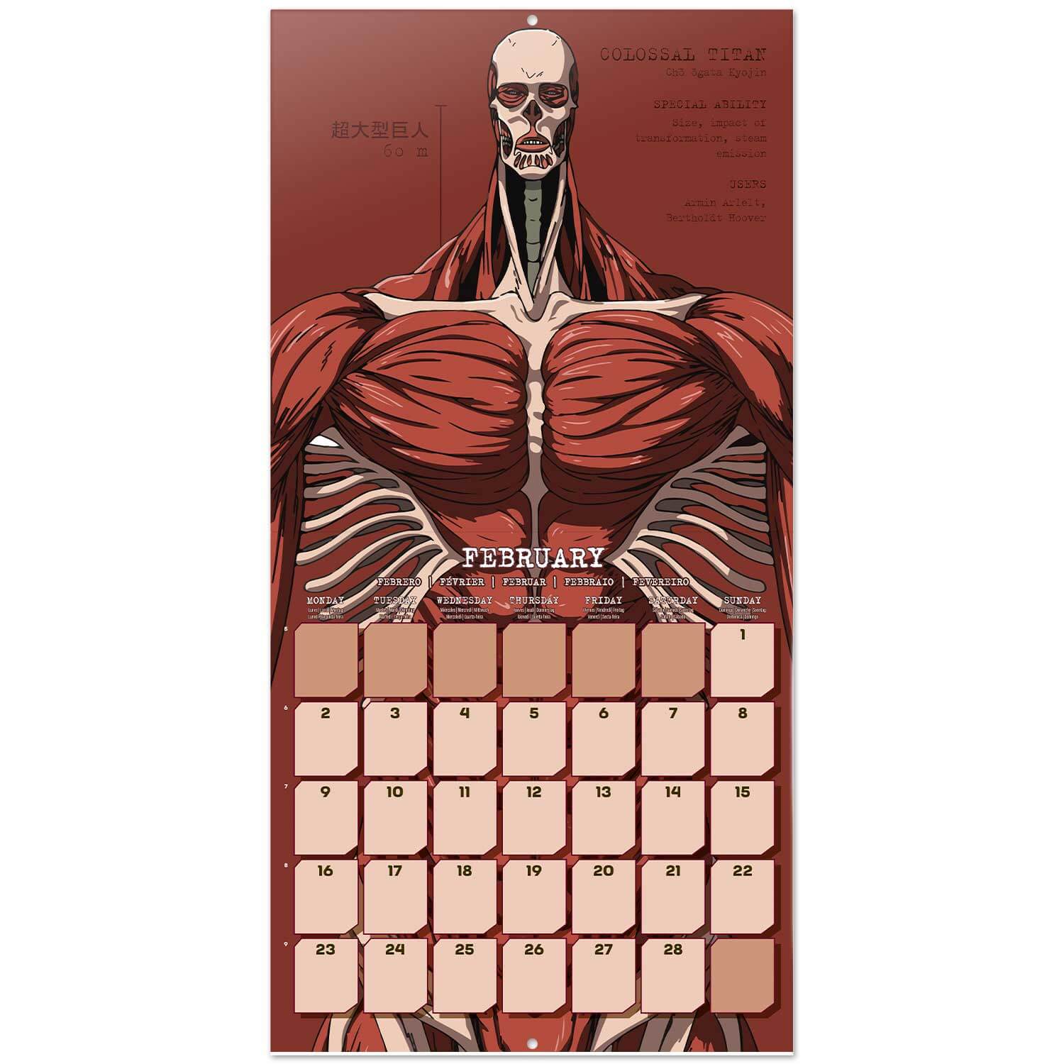 Calendario De Pared 2026 Attack On Titan