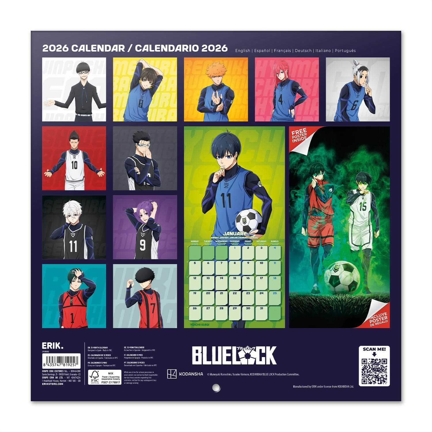 Calendario De Pared 2026 Blue Lock