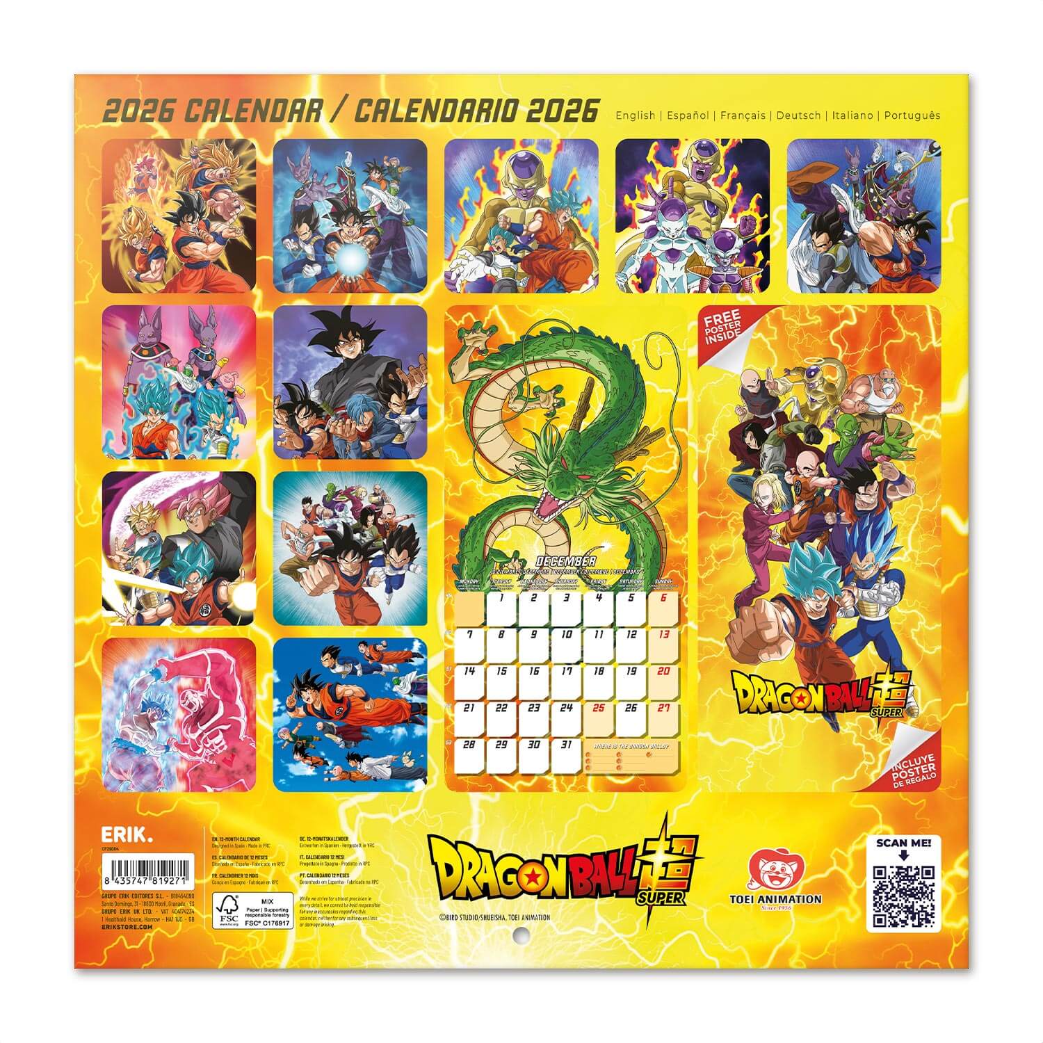 Calendario De Pared 2026 Dragon Ball