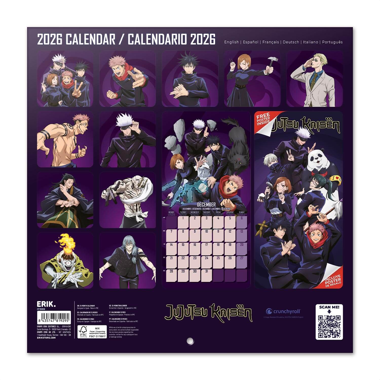 Calendario De Pared 2026 Jujutsu Kaisen