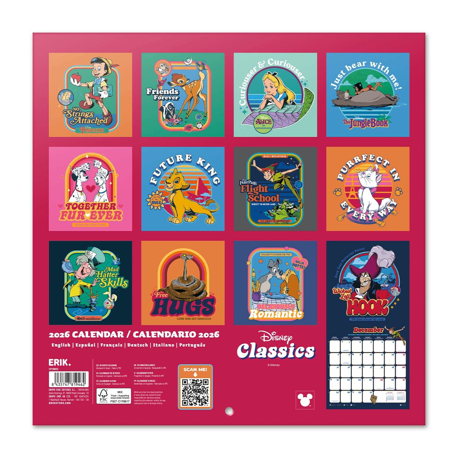 Calendario De Pared 2026 Disney Classics