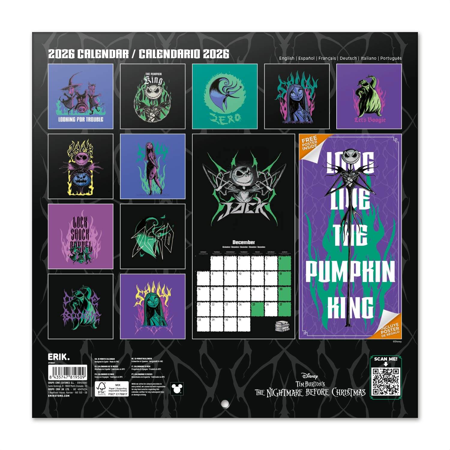 Calendario De Pared 2026 Pesadilla Antes De Navidad Disney