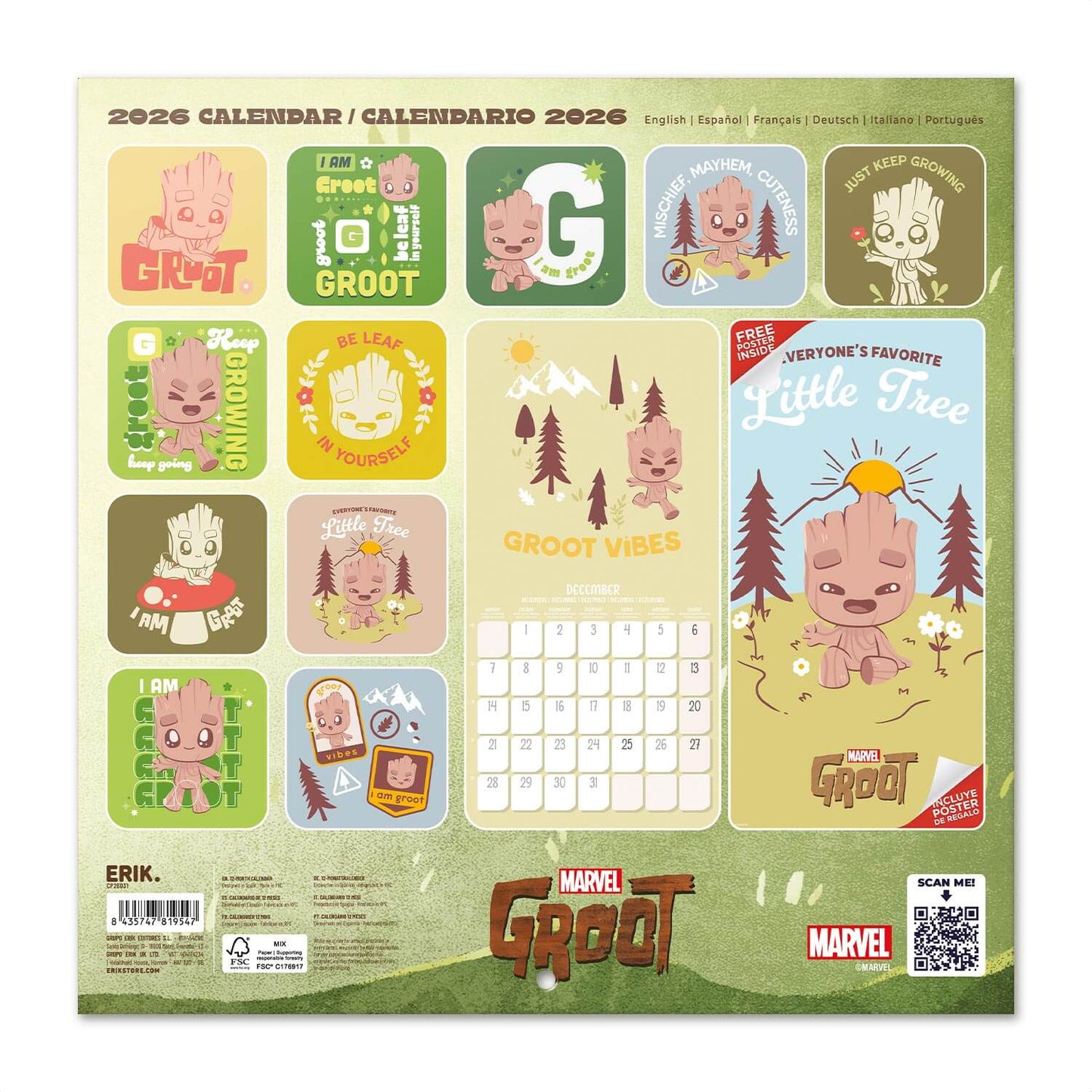 Calendario De Pared 2026 Groot Marvel