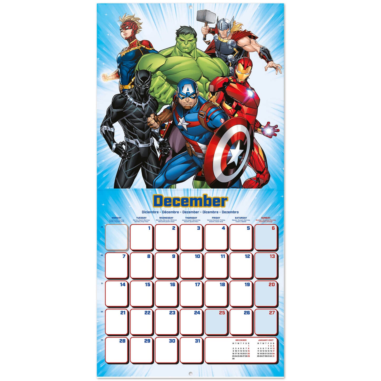Calendario De Pared 2026 Los Vengadores Marvel