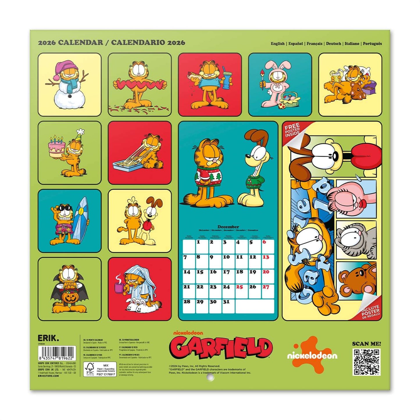Calendario De Pared 2026 Garfield