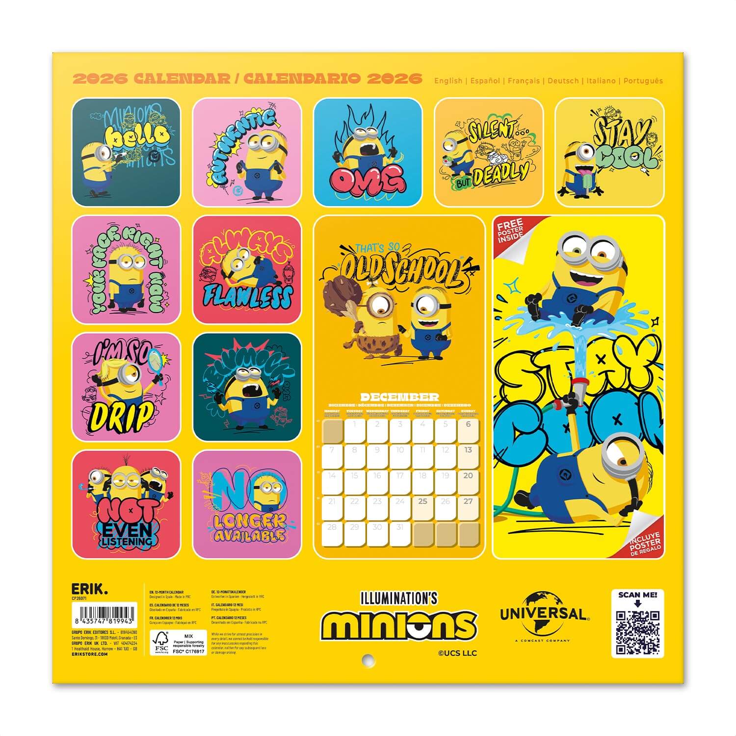 Calendario De Pared 2026 Minions