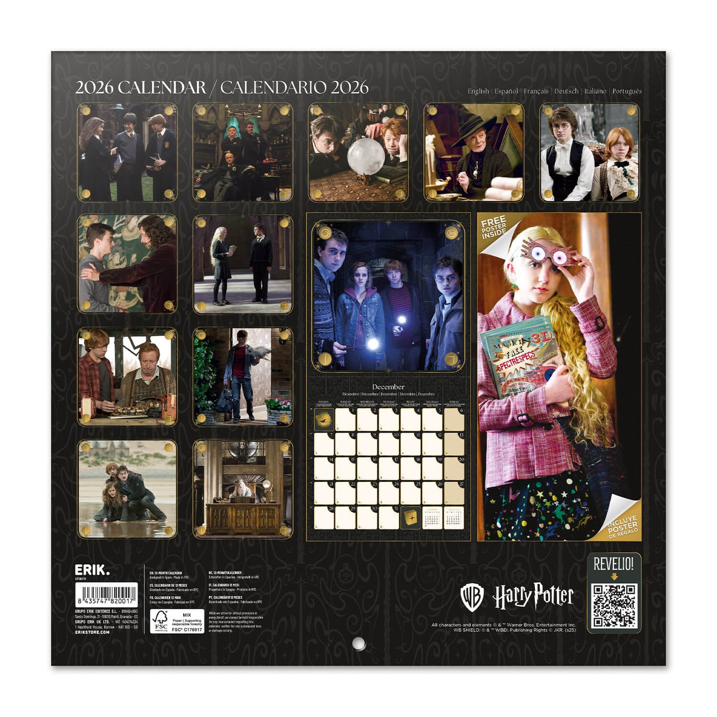 Calendario De Pared 2026 Harry Potter Peliculas
