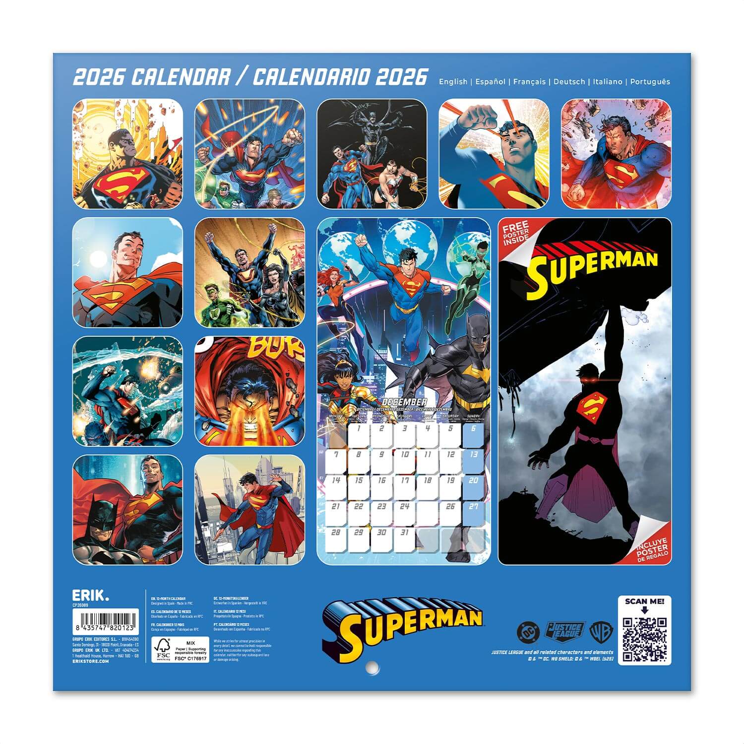 Calendario De Pared 2026 Superman Dc Comics