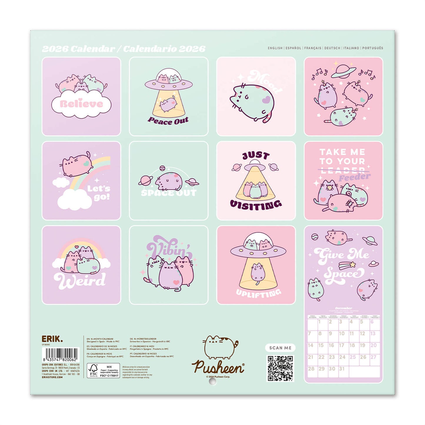 Calendario De Pared 2026 Pusheen