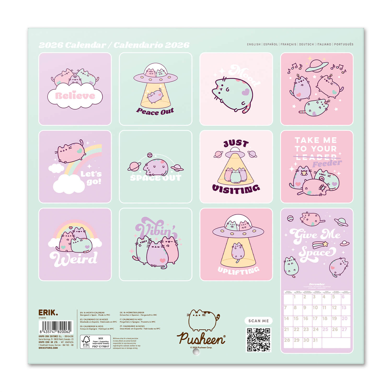 Calendario De Pared 2026 Pusheen