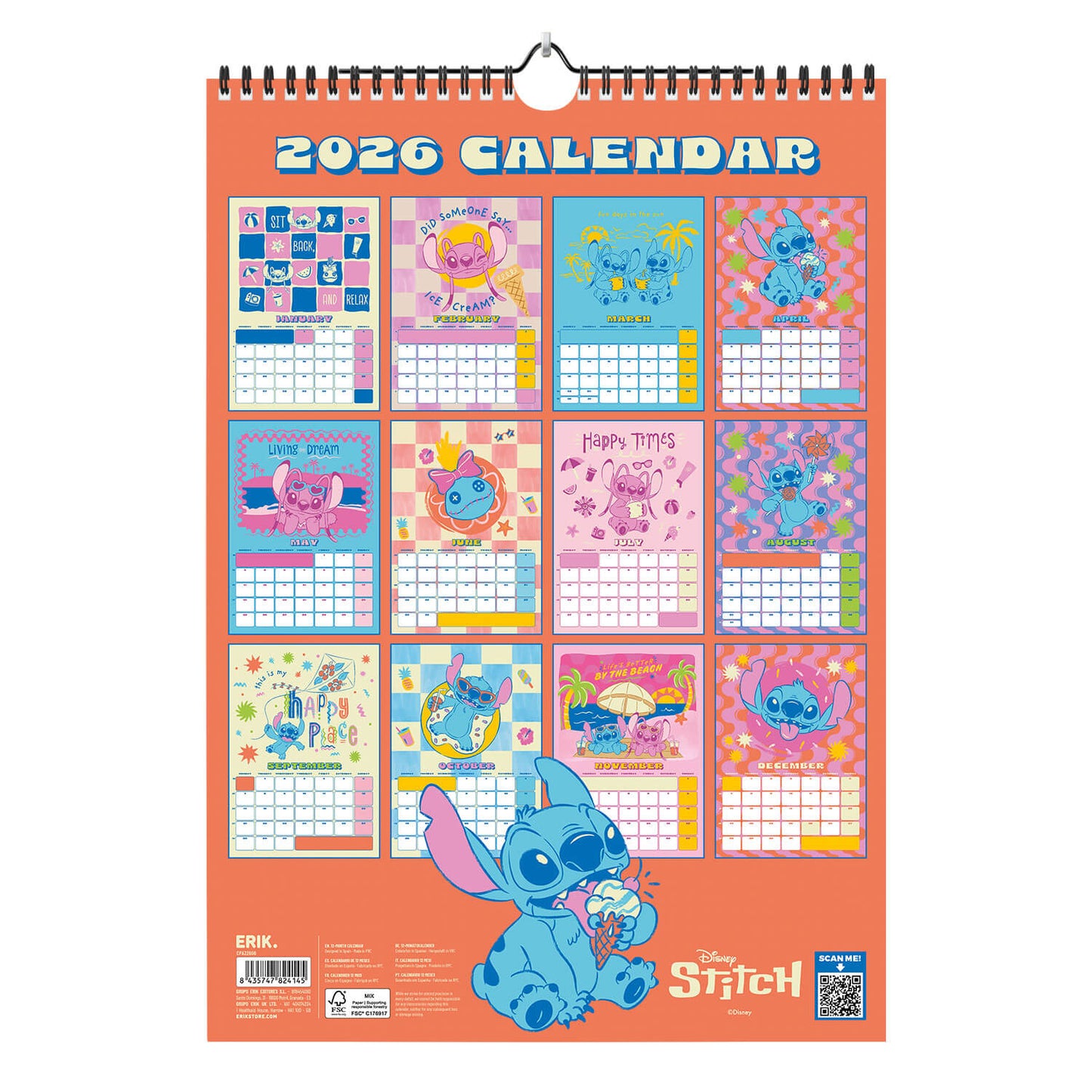 Calendario De Pared A3 2026 Stitch Disney