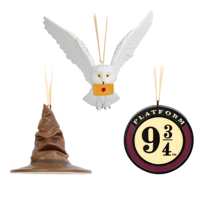 Set Adornos Navidad Harry Potter Sombrero Seleccionador, Andén 9 3/4 Y Hedwig