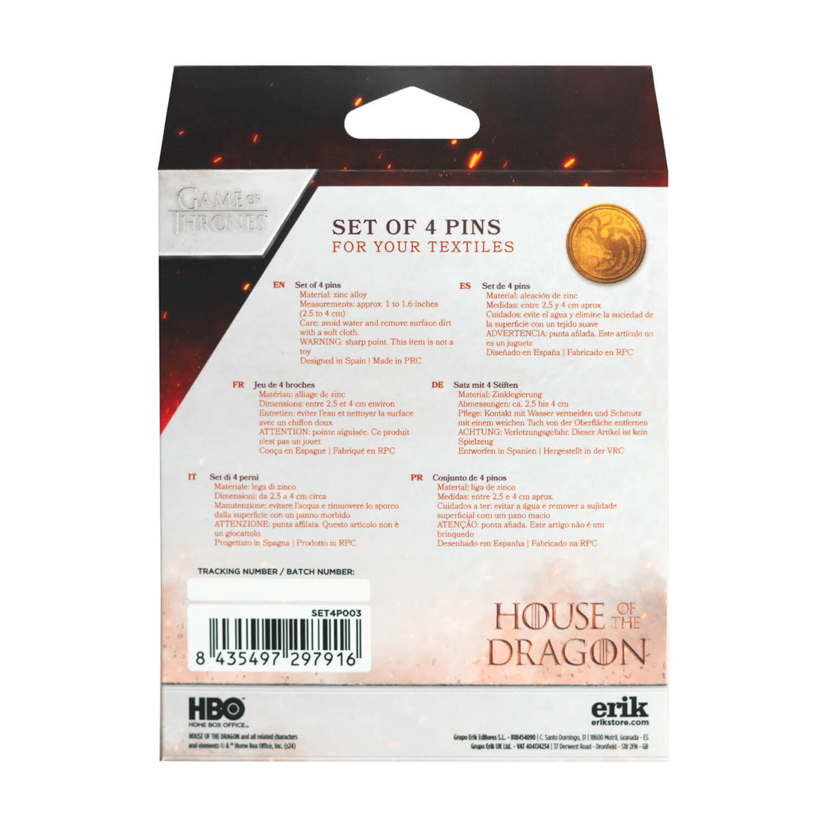 Set De Pines La Casa Del Dragón Juego De Tronos