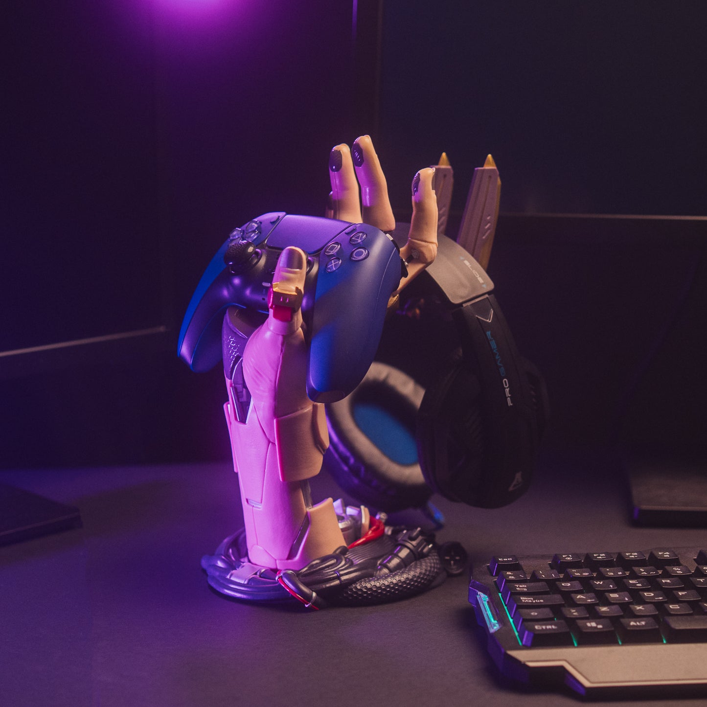 Soporte Mando Y Auriculares Gaming Cyberpunk